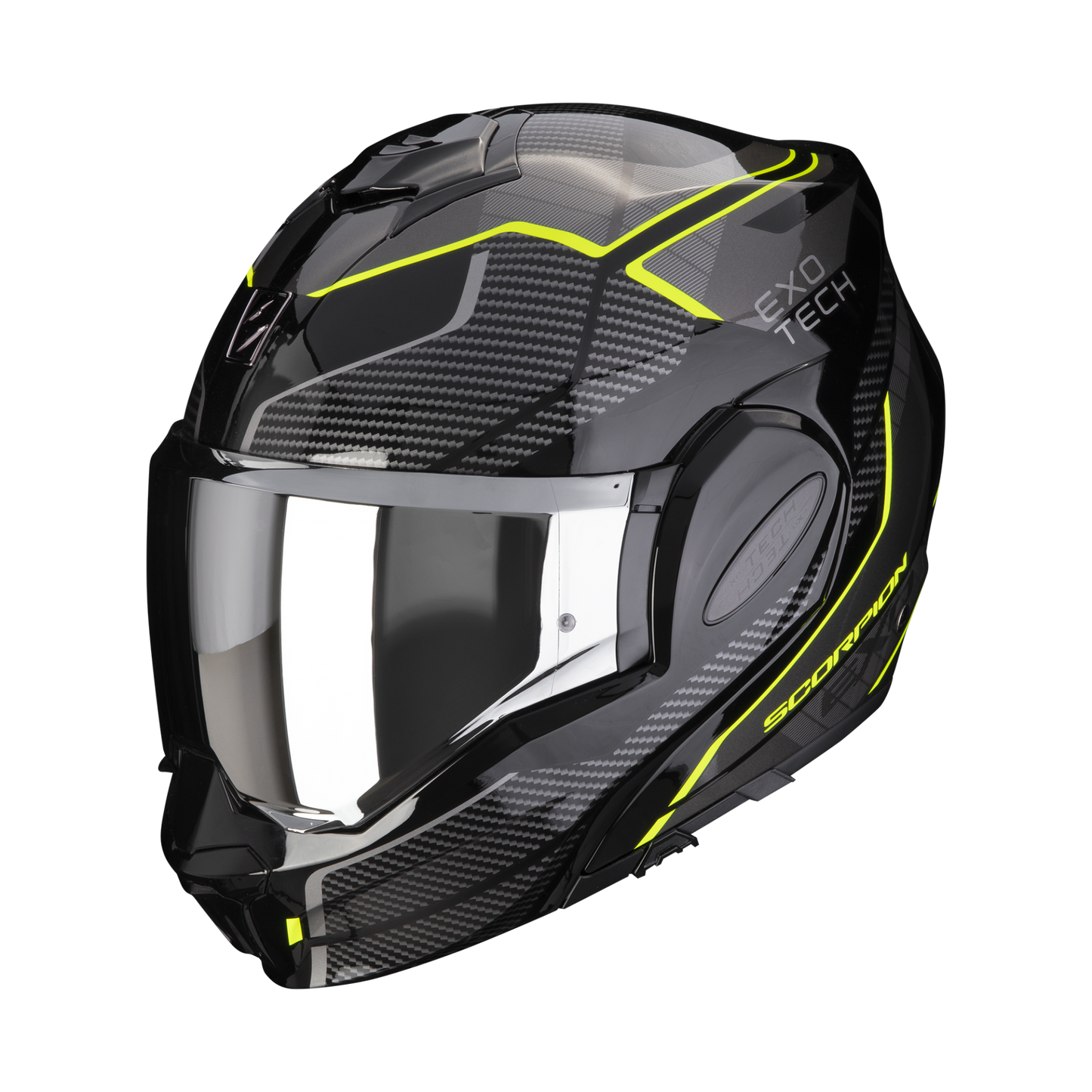 Casco Modulare Flip Back Scorpion Exo-Tech Animo Nero Grigio Giallo Fluo Lucido