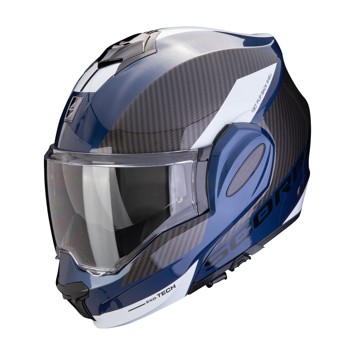 Casco Modulare Flip Back Scorpion Exo-Tech Team Blu Grigio Bianco Lucido