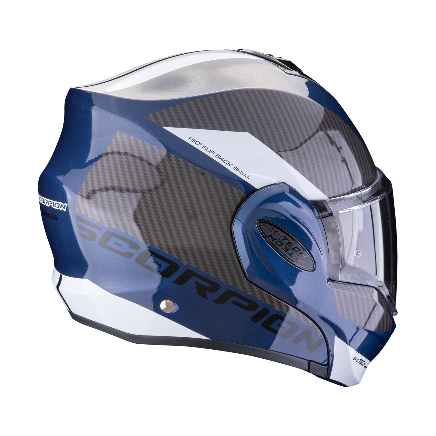 Casco Modulare Flip Back Scorpion Exo-Tech Team Blu Grigio Bianco Lucido