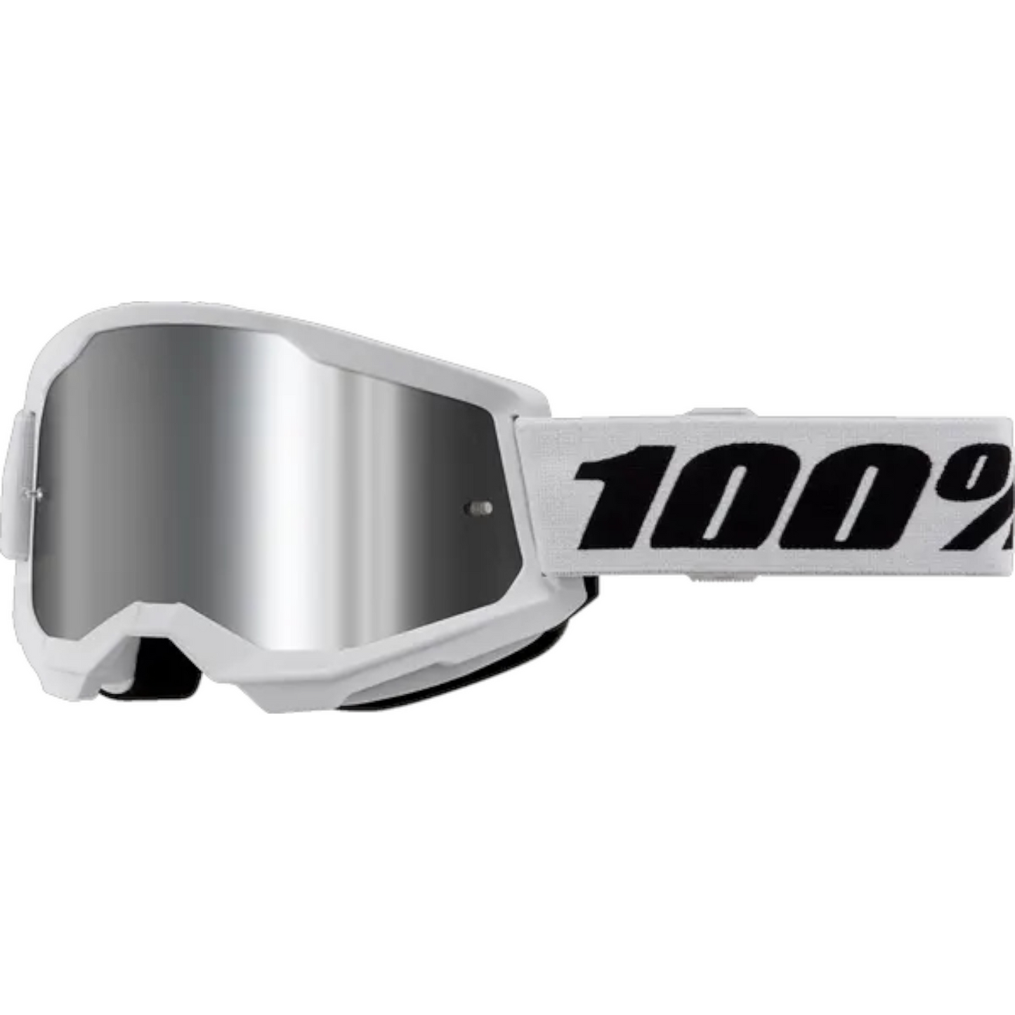 Maschera Motocross 100% Strata 2 Goggle Bianco Lente Specchiata Silver