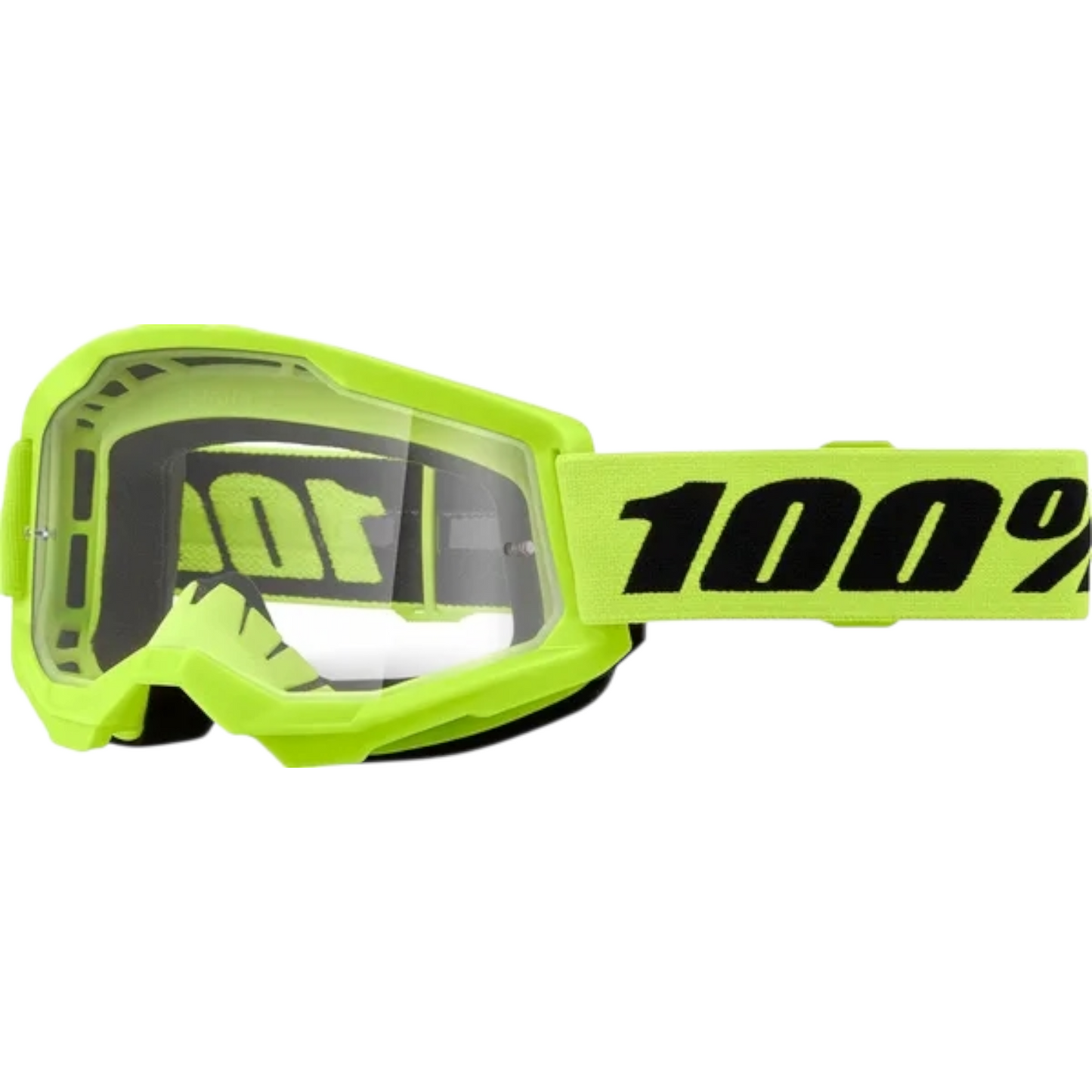 Maschera Motocross 100% Strata 2 Goggle Giallo Fluo Con Lente Trasparente