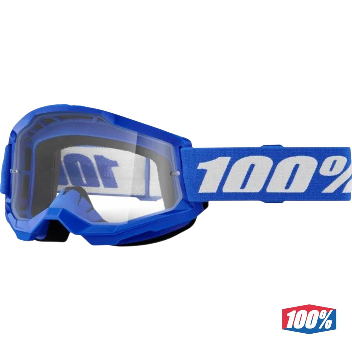 Maschera Motocross 100% Strata 2 Goggle Blu Con Lente Trasparente