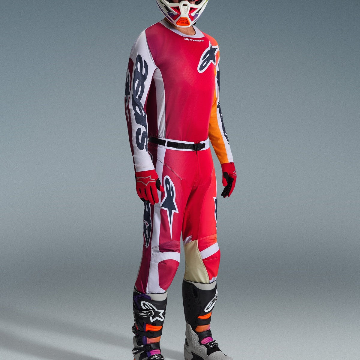 Completo Motocross Alpinestars Racer Portl Red Light Gray Dark Gray (Magl. L Pant. 34)