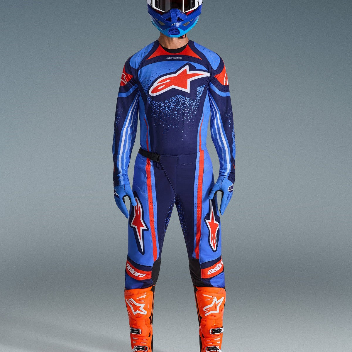 Completo Motocross Alpinestars Techstar Nomur Dark Navy Orange Ucla Blue (Magl. L Pant. 34)