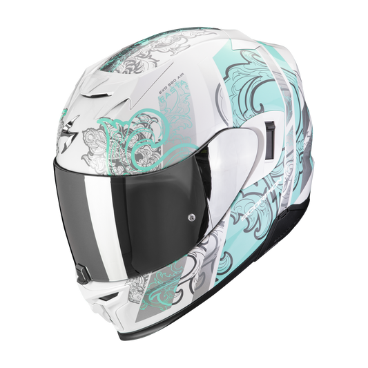 Casco Integrale Scorpion EXO-520 EVO AIR FASTA Bianco Azzurro Grigio Lucido