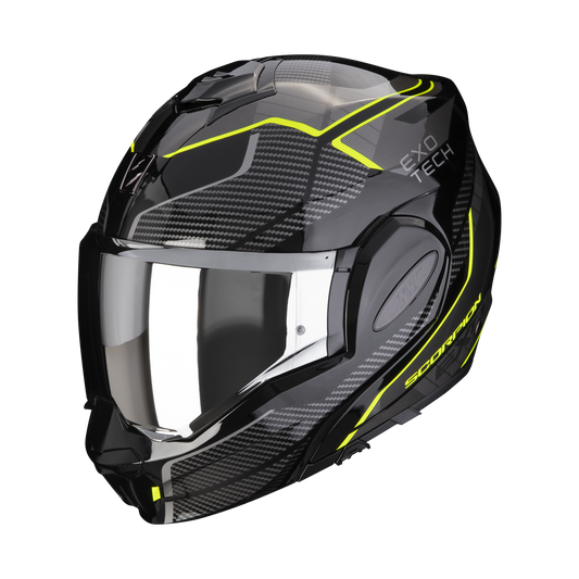 Casco Modulare Flip Back Scorpion Exo-Tech Animo Nero Grigio Giallo Fluo Lucido