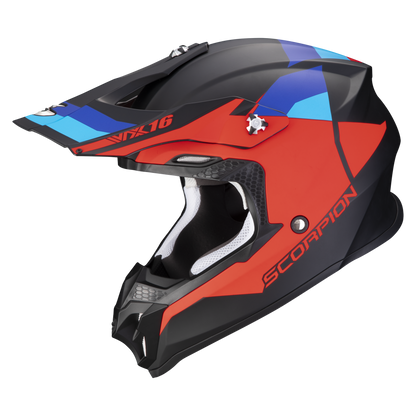 Casco Motocross Scorpion VX-16 EVO AIR Spectrum Nero Rosso e Blu Opaco ECE 22-06