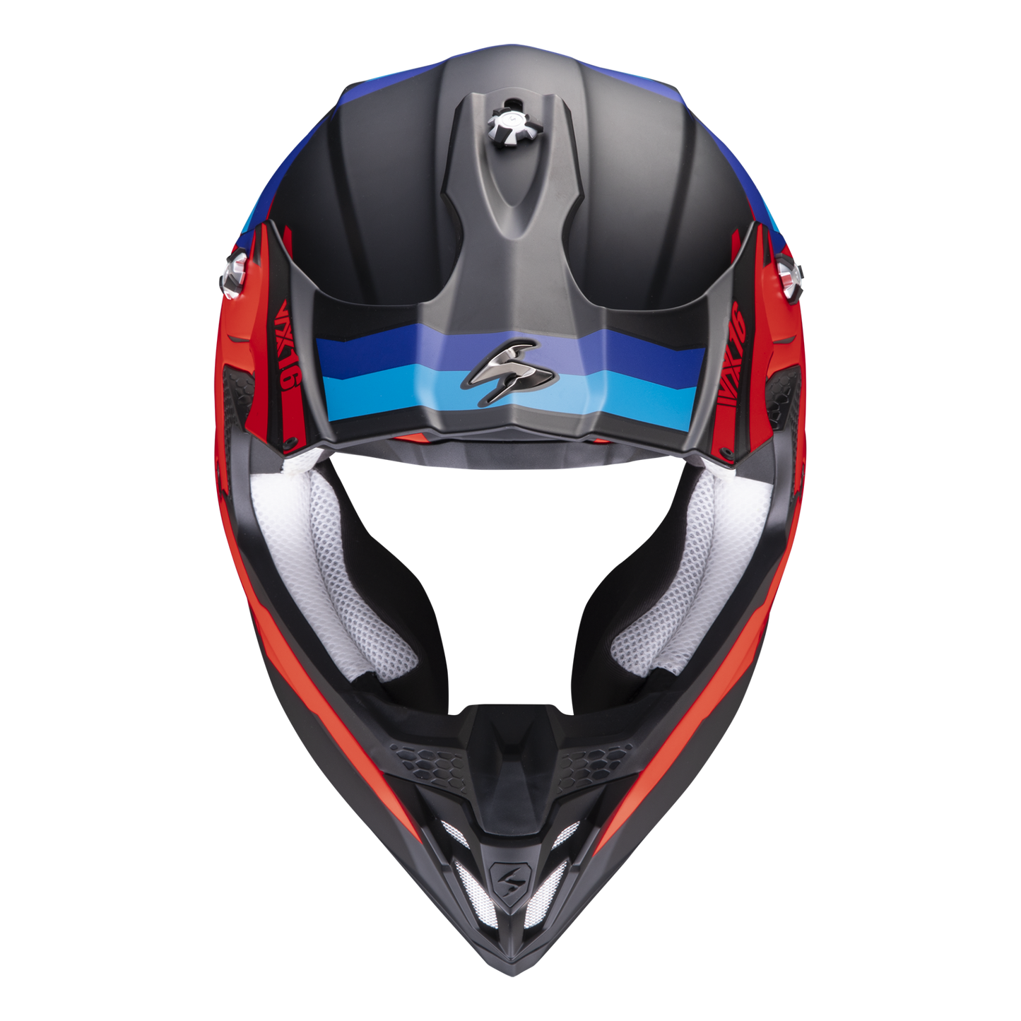 Casco Motocross Scorpion VX-16 EVO AIR Spectrum Nero Rosso e Blu Opaco ECE 22-06