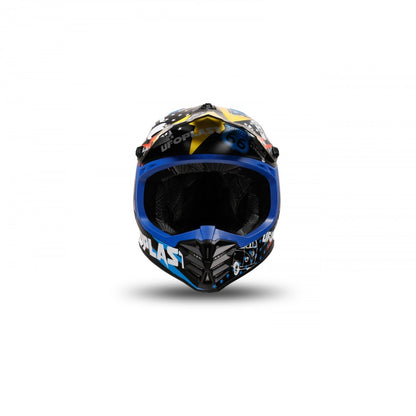 Casco Motocross Bimbo Ufo Plast Korey Gasolina Nero Giallo Blu