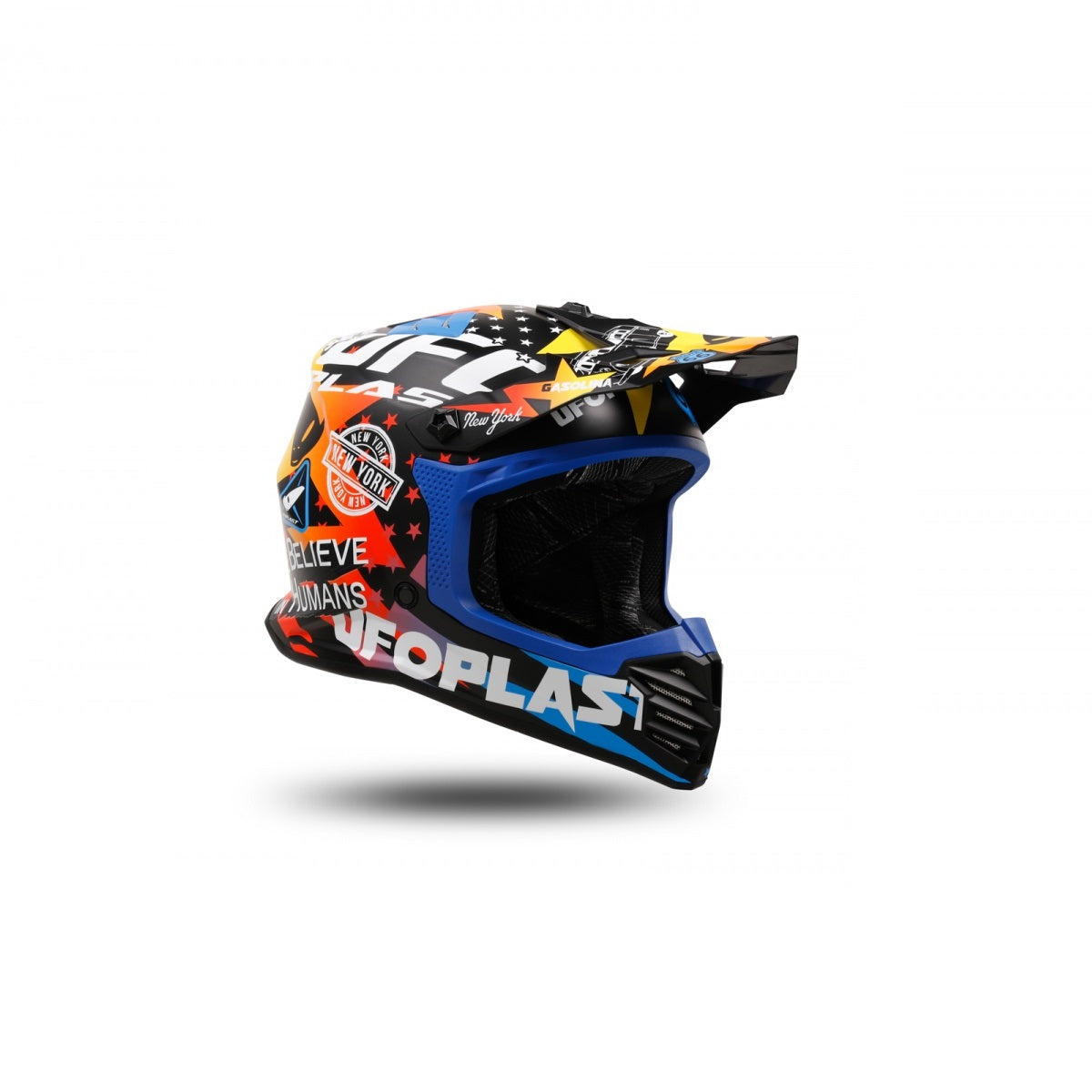 Casco Motocross Bimbo Ufo Plast Korey Gasolina Nero Giallo Blu