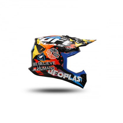 Casco Motocross Bimbo Ufo Plast Korey Gasolina Nero Giallo Blu