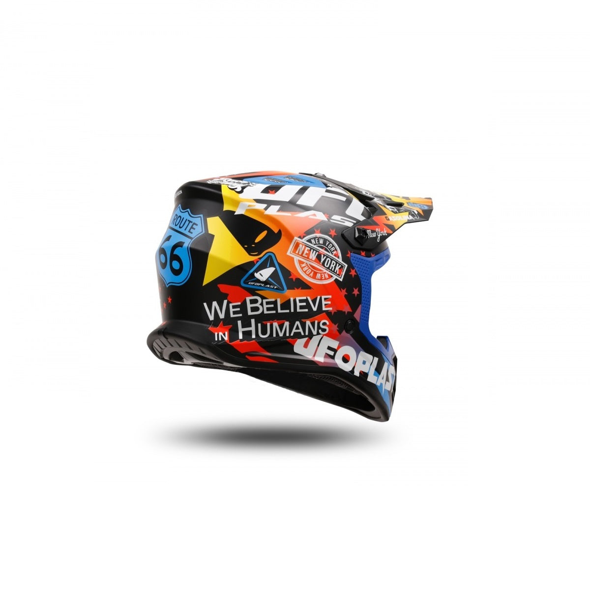 Casco Motocross Bimbo Ufo Plast Korey Gasolina Nero Giallo Blu