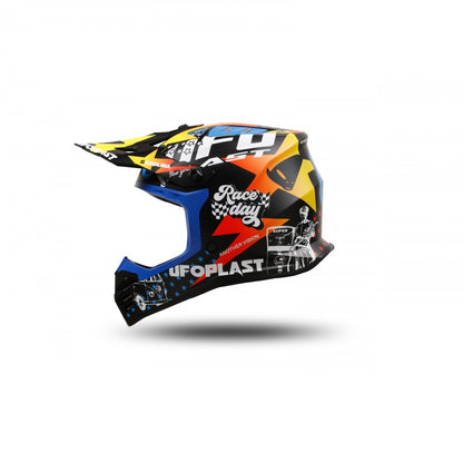 Casco Motocross Bimbo Ufo Plast Korey Gasolina Nero Giallo Blu