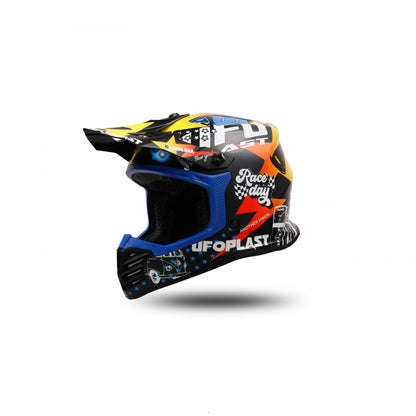 Casco Motocross Bimbo Ufo Plast Korey Gasolina Nero Giallo Blu