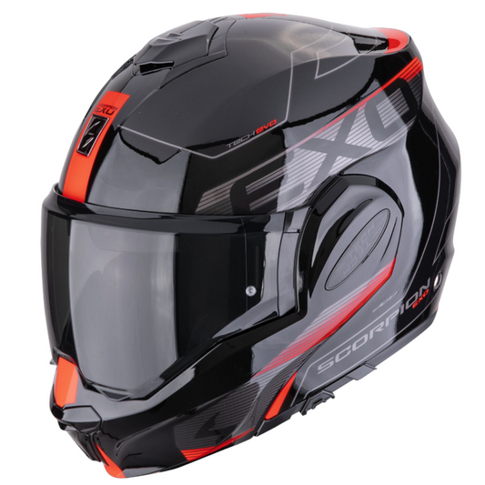 Casco Modulare Flip Back Scorpion Exo-Tech Evo Traveller Nero Rosso Lucido