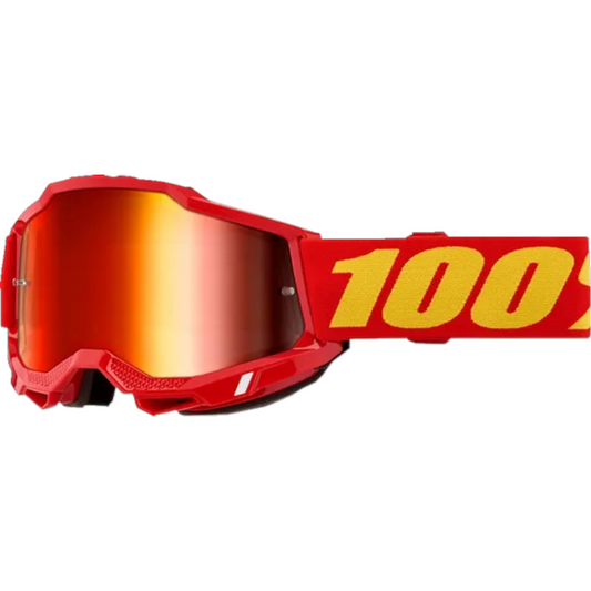 Maschera Motocross 100% Accuri 2 Goggle Frame Rosso Lente a Specchio Rossa