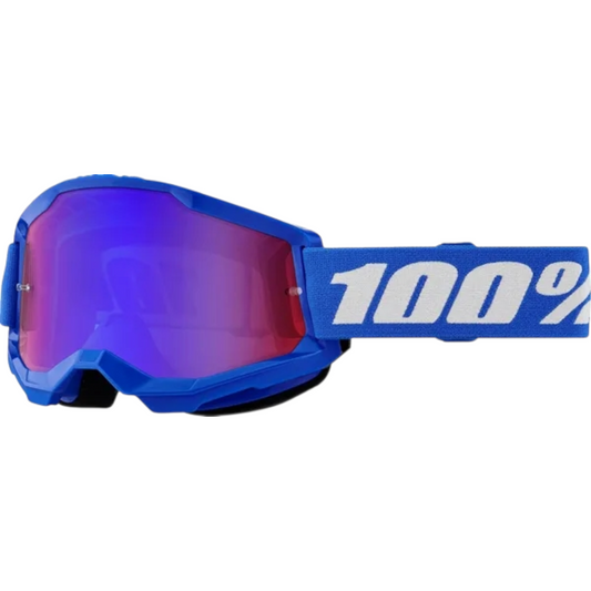 Maschera Motocross 100% Strata 2 Goggle Blue Lente Specchiata Rossa Blue
