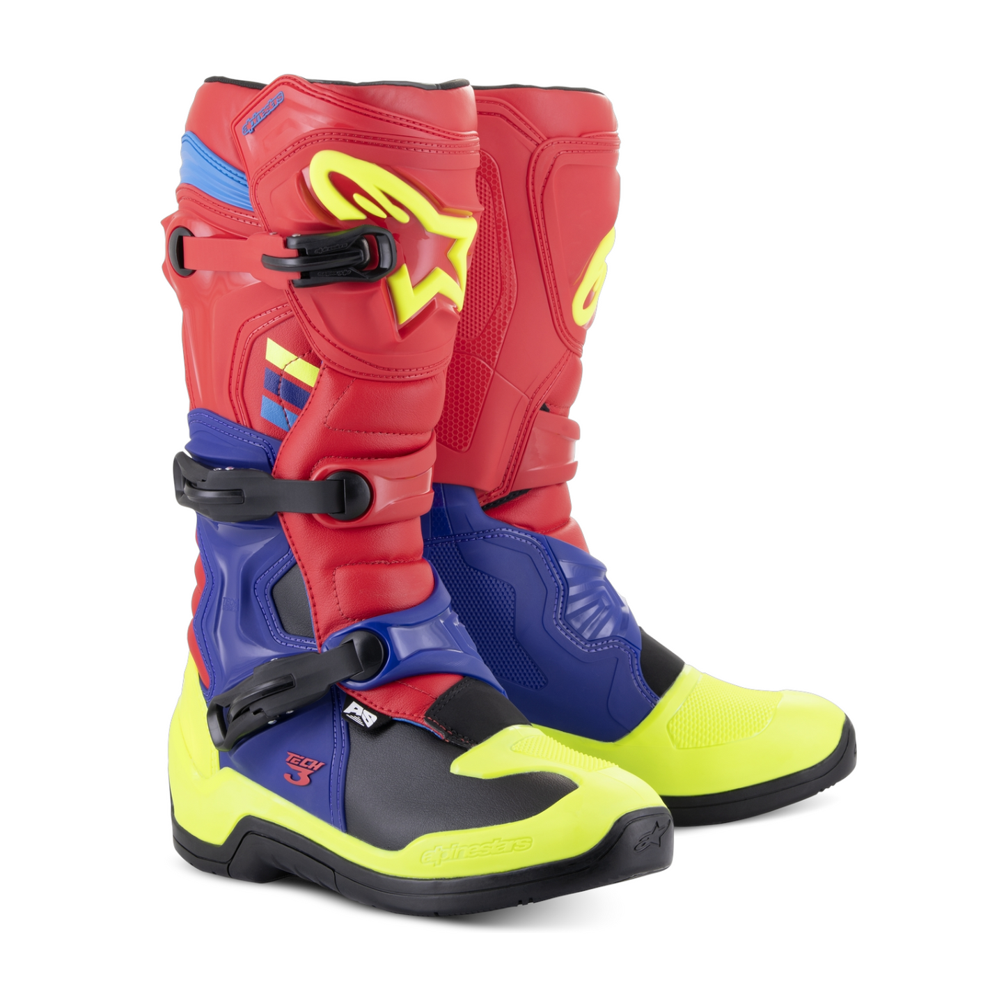 Stivali Alpinestars Tech 3 Rosso Brillante Blu Scuro Giallo Fluo