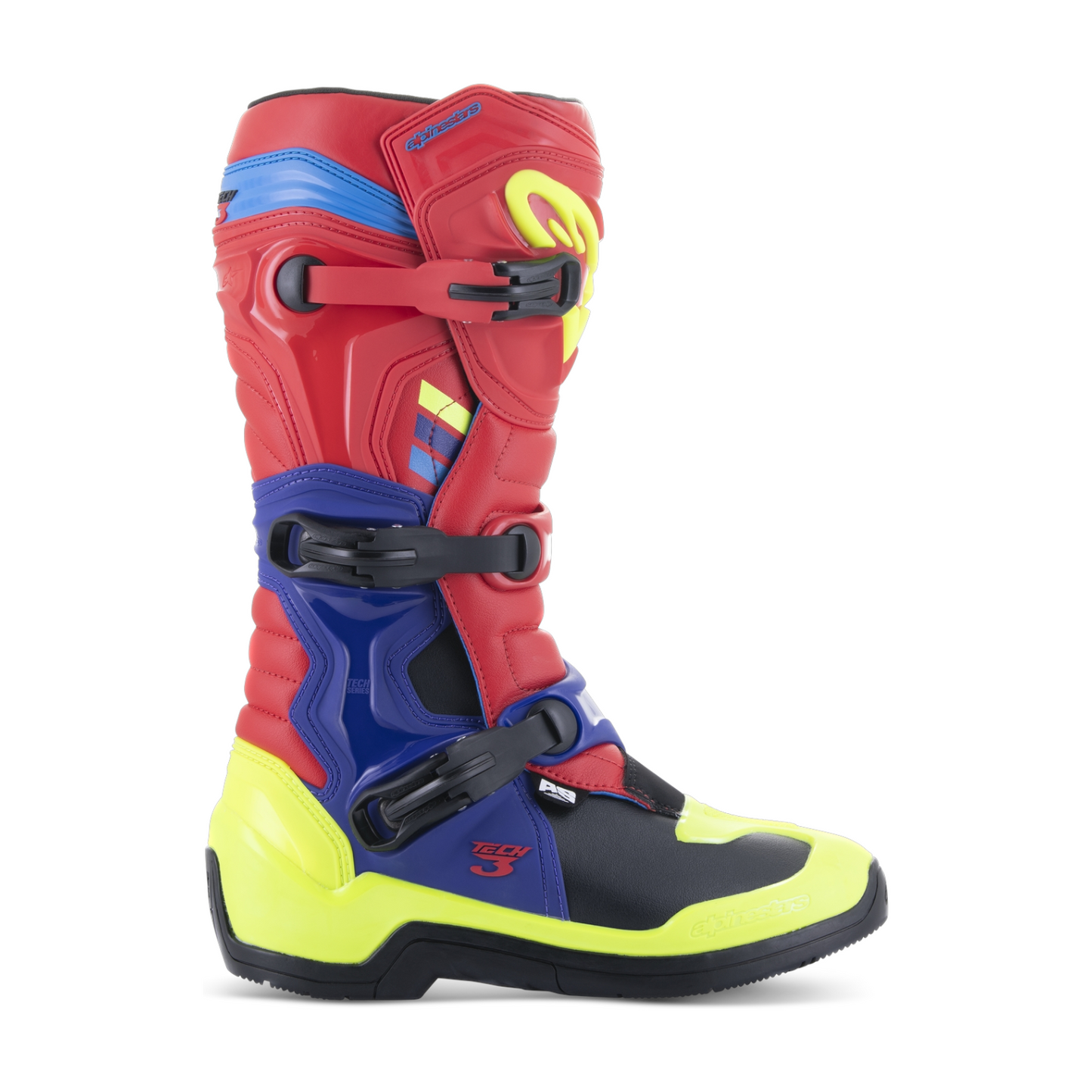 Stivali Alpinestars Tech 3 Rosso Brillante Blu Scuro Giallo Fluo