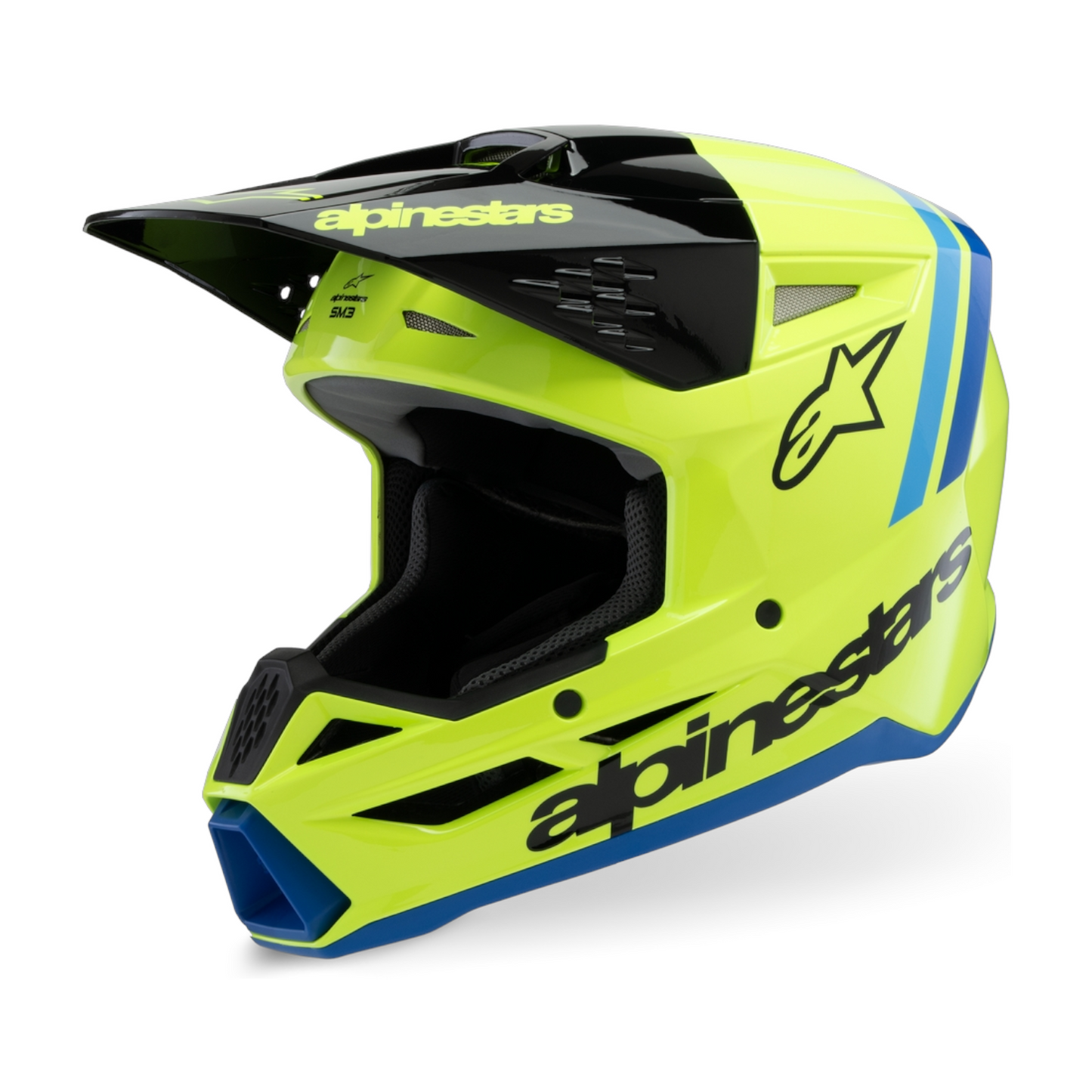 Casco Motocross Bimbo Alpinestars SM3 Radium Giallo Fluo Nero Blu