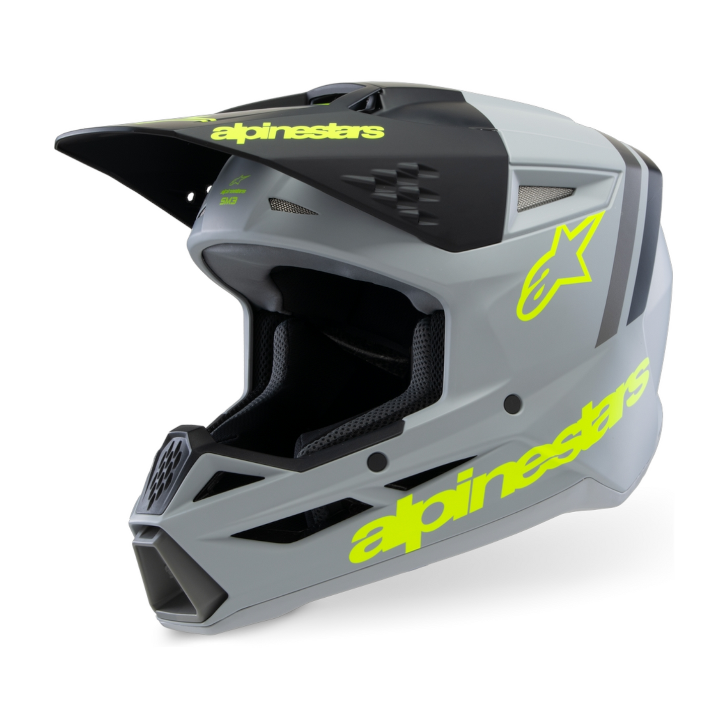 Casco Motocross Bimbo Alpinestars SM3 Radium Grigio Nero Giallo Fluo Opaco