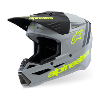 Casco Motocross Bimbo Alpinestars SM3 Radium Grigio Nero Giallo Fluo Opaco