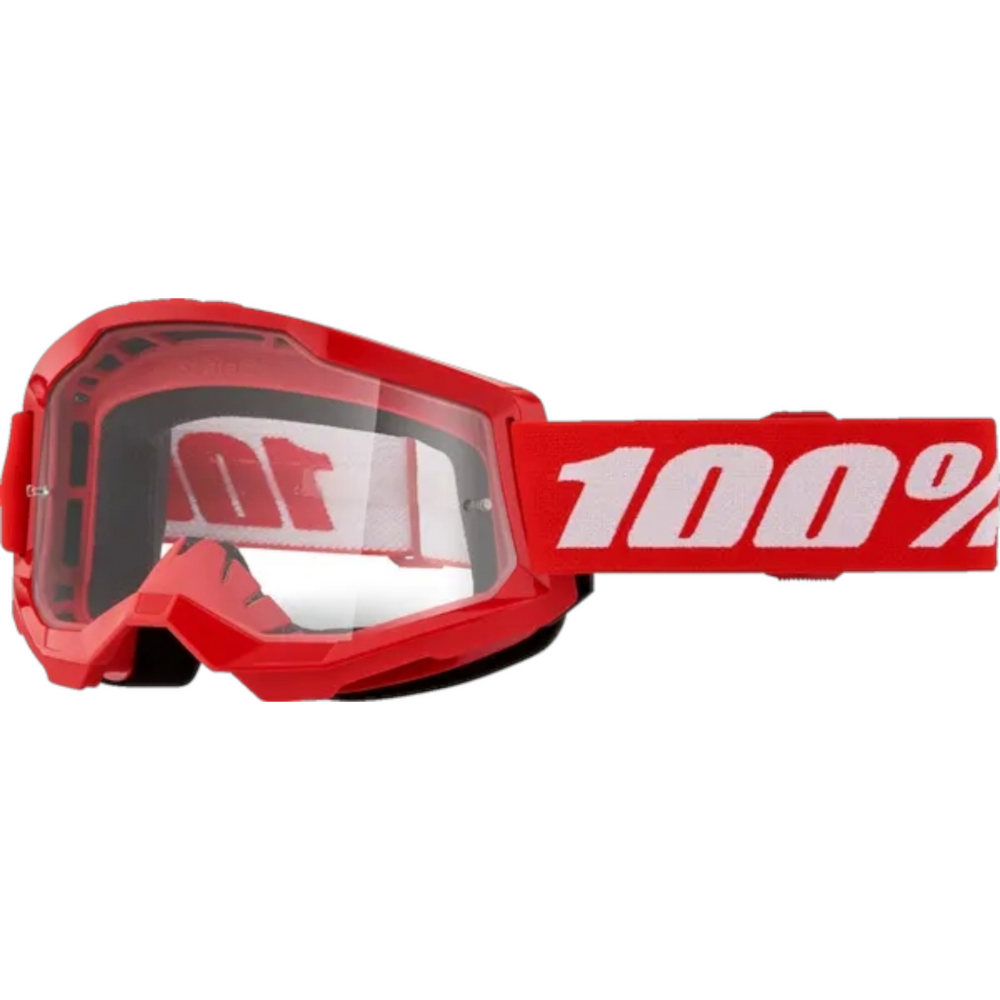 Maschera Motocross 100% Strata 2 Goggle Rossa Con Lente Trasparente