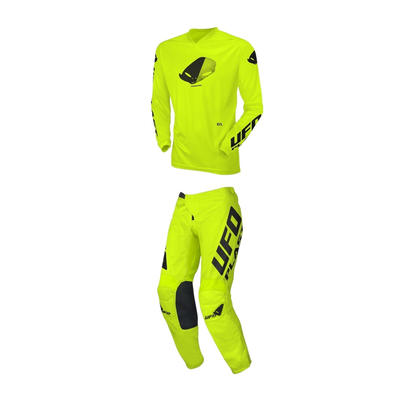 Completo Motocross Bimbo UFO PLAST RADIAL Giallo Fluo (Magl. S Pant. 40)