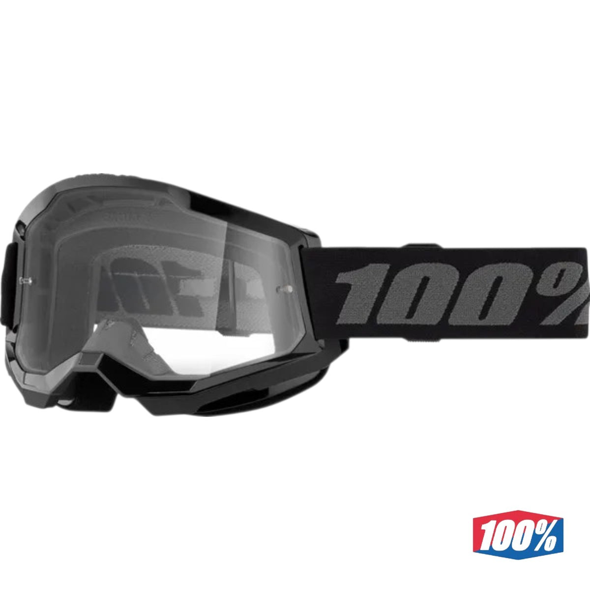 Maschera Motocross 100% Strata 2 Goggle Nera Con Lente Trasparente