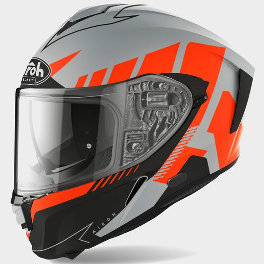 Casco Integrale Airoh Spark Rise Grigio Nero Arancione Fluo Opaco SPRI32