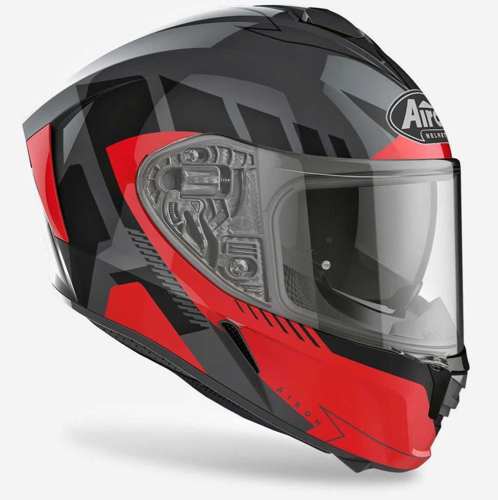 Casco Integrale Airoh Spark Rise Grigio Nero Rosso Lucido SPRI55