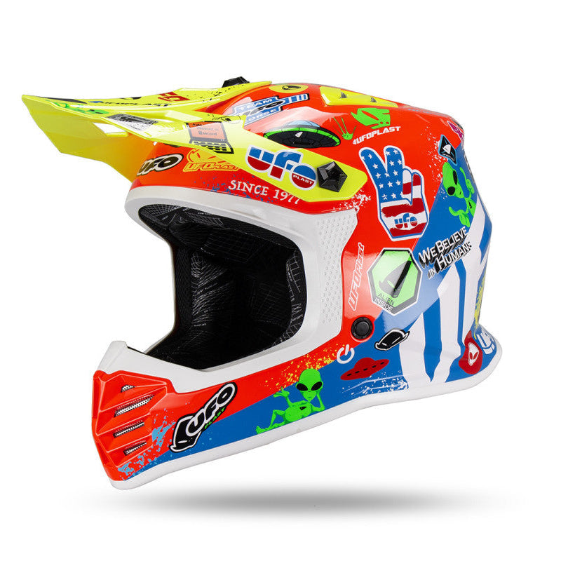 Casco Motocross Bimbo Ufo Plast Korey Giallo Rosso Blu