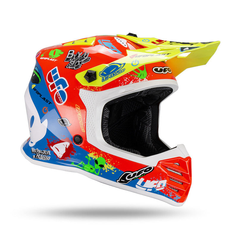 Casco Motocross Bimbo Ufo Plast Korey Giallo Rosso Blu