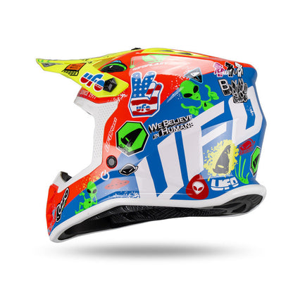 Casco Motocross Bimbo Ufo Plast Korey Giallo Rosso Blu