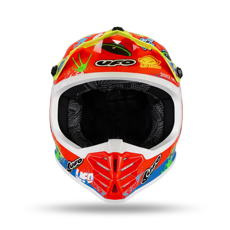 Casco Motocross Bimbo Ufo Plast Korey Giallo Rosso Blu