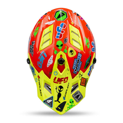 Casco Motocross Bimbo Ufo Plast Korey Giallo Rosso Blu