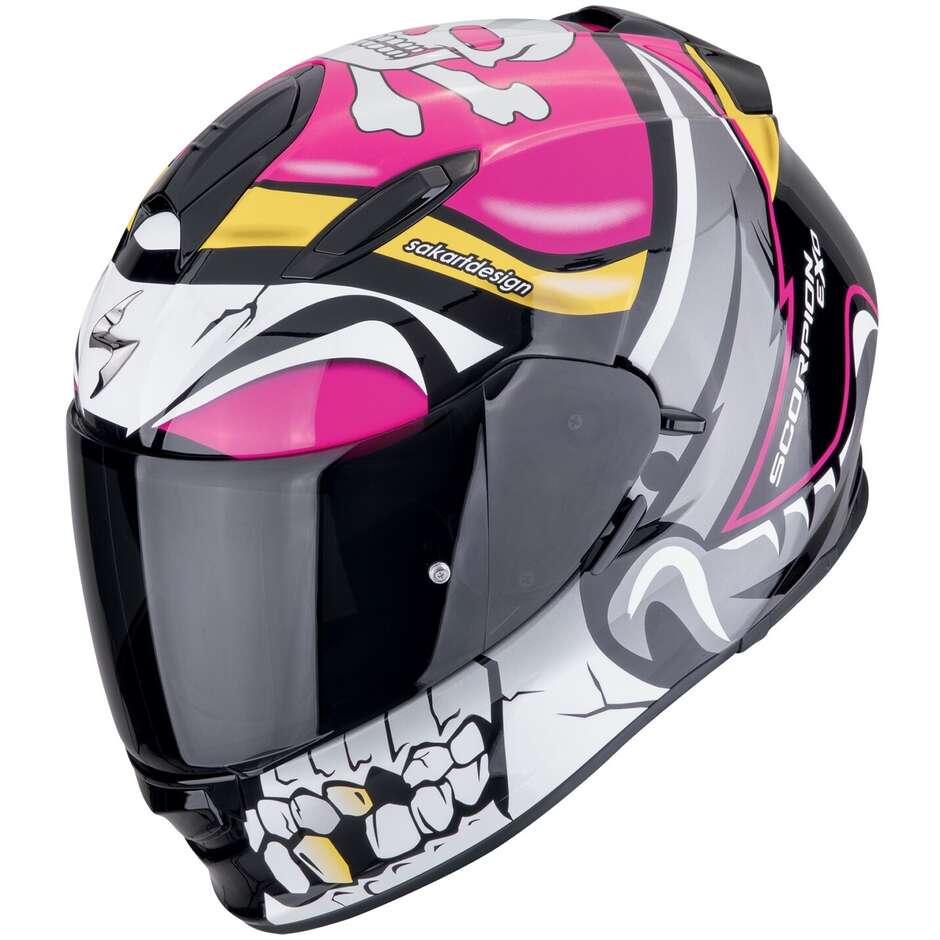 Casco Integrale Scorpion EXO-491 Pirate Pink Nero Rosa Bianco Lucido