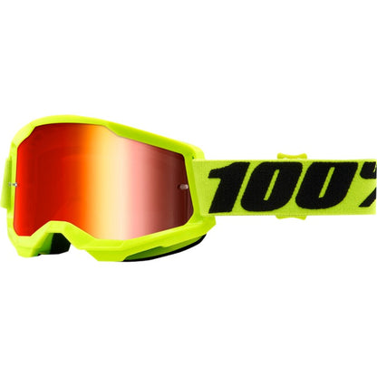 Maschera Motocross 100% Strata 2 Giallo Fluo Lente Rossa