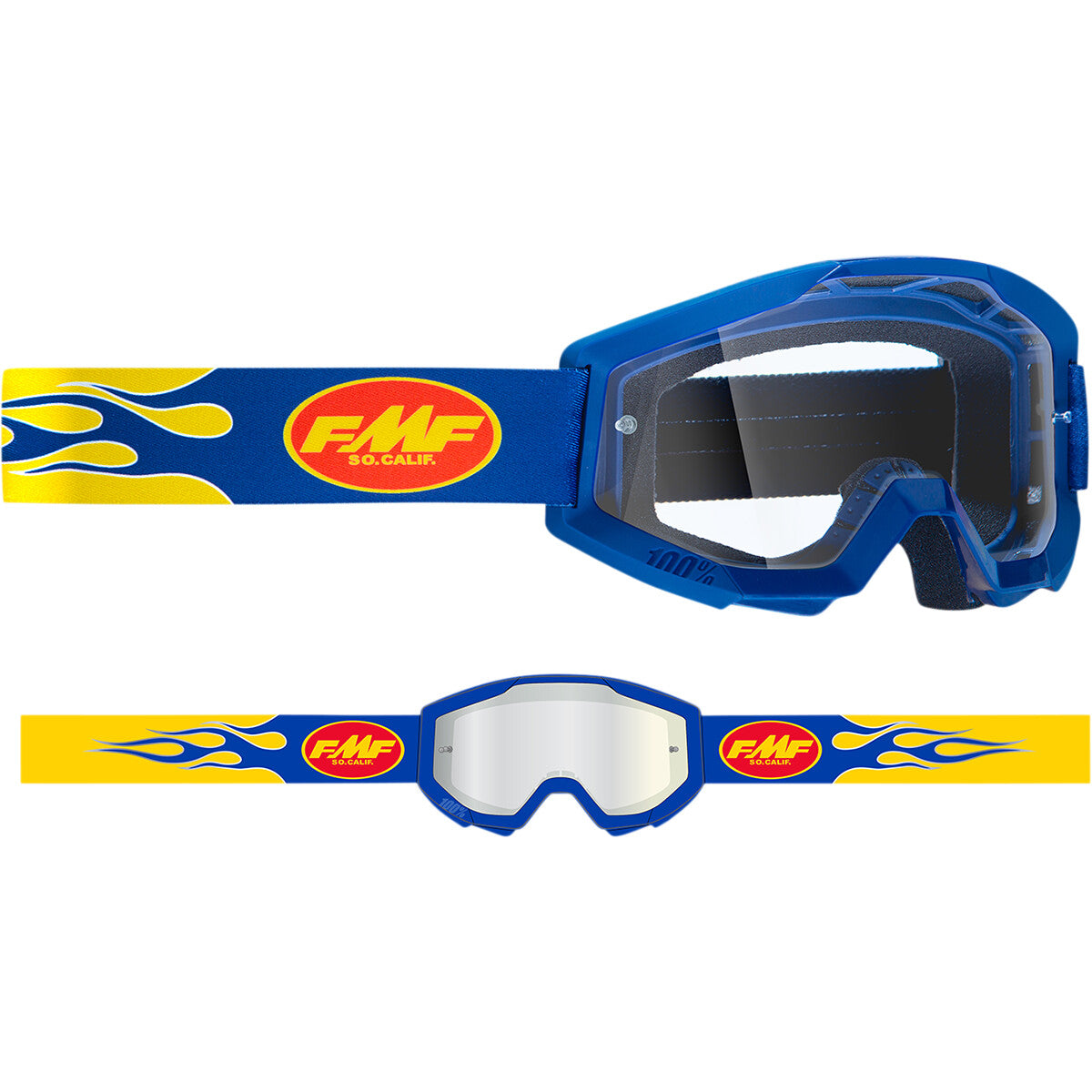Maschera Motocross 100% FMF Powercore Flame Blue Navy Mx Goggles