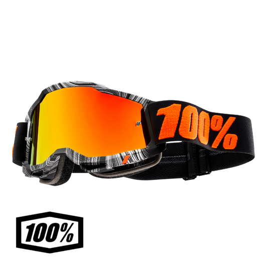 Maschera Motocross Off-Road 100% Accuri 2 Geospace Lente a Specchio Rossa