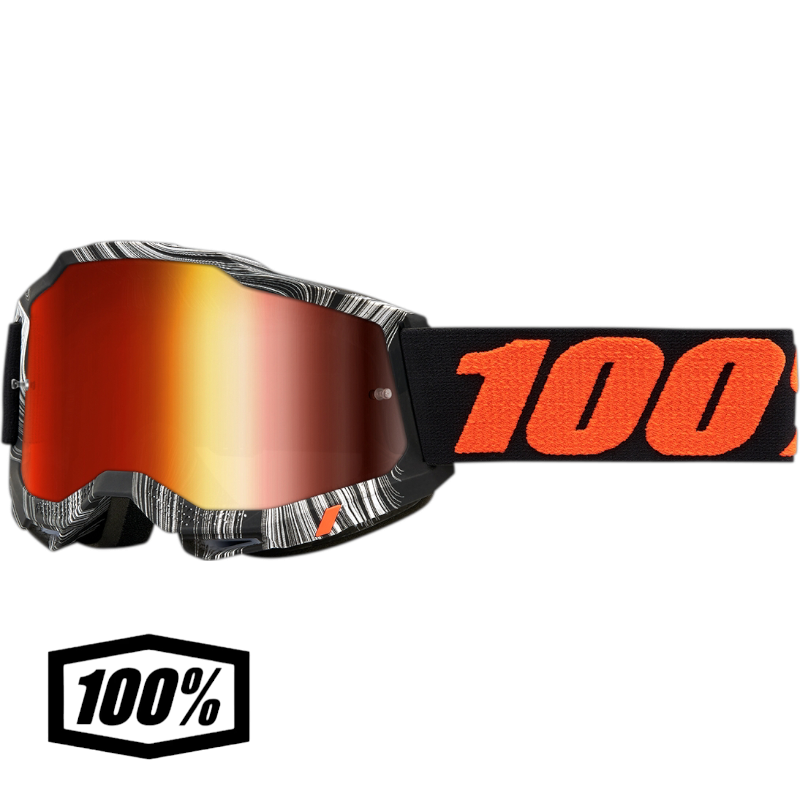 Maschera Motocross Off-Road 100% Accuri 2 Geospace Lente a Specchio Rossa